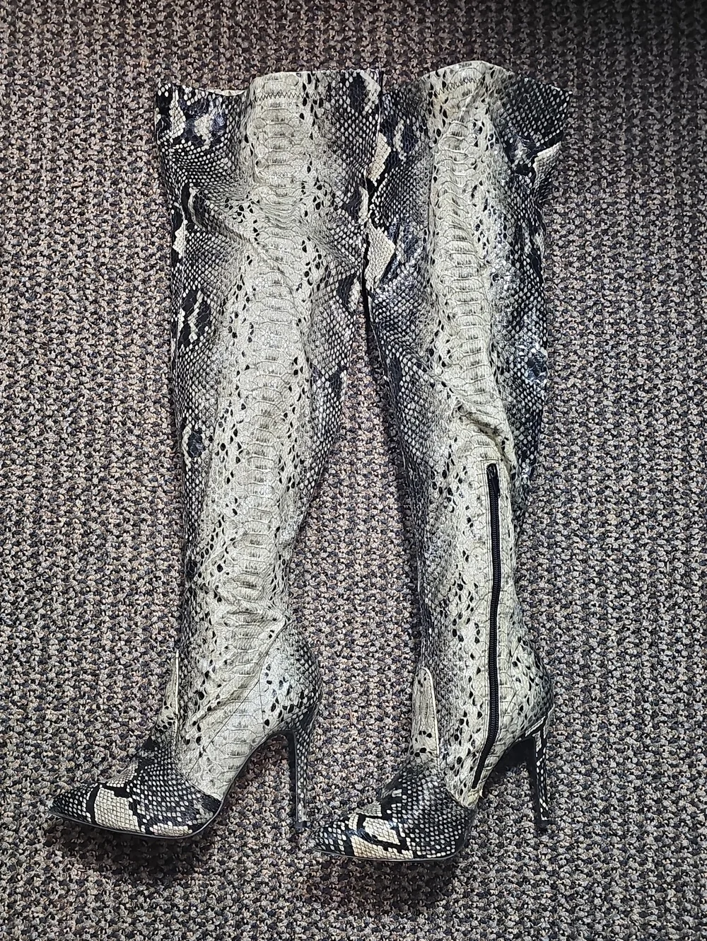 Fashion Nova Shoes Womens 7 Boots Faux Snakeskin OTK Tall Stiletto Partial Zip